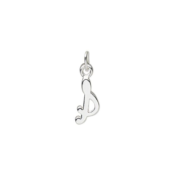 Charm, sterling silver, 11x5mm Champagne cursive alphabet letter "S." Sold individually. image number 0