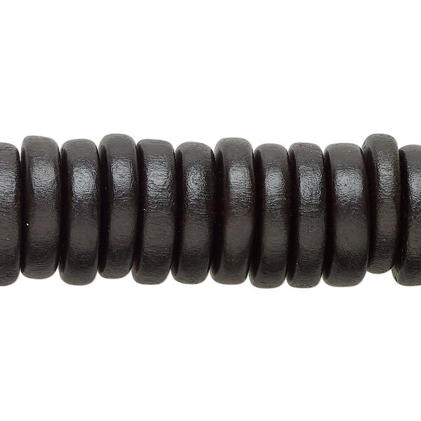 Bead, Taiwanese cheesewood (dyed/waxed), black, 15x3mm-15x4mm  rondelle. Sold per 8-inch strand, approximately 55 beads. image number 0