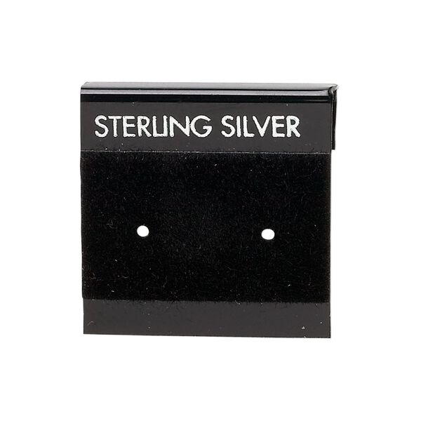 Earring card, flocked plastic, black and silver, 1x1-inch square with "STERLING SILVER." Sold per pkg of 100. image number 0