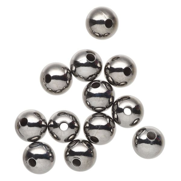 Bead, antique silver-finished steel, 17mm round. Sold per pkg of 12. image number 0