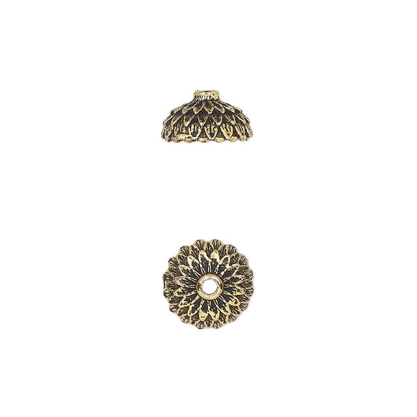 Bead cap, TierraCast®, antique gold-plated pewter (tin-based alloy), 9.5mm round with acorn cap design, fits 8mm bead. Sold per pkg of 2. image number 0