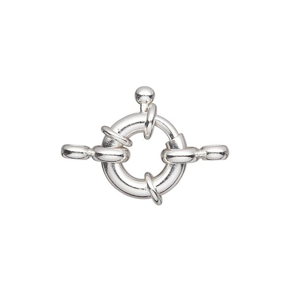 Clasp, springring, silver-finished brass, 13mm nautical design with loop. Sold per pkg of 10. image number 0