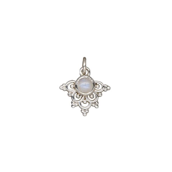 Rainbow moonstone / sterling silver 1pkg1, beaded fancy arrowhead drop natural antiqued 13x11mm image number 0