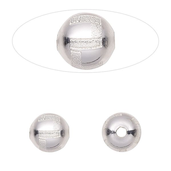 Bead, sterling silver, 10mm round with laser-cut Greek key pattern. Sold individually. image number 0