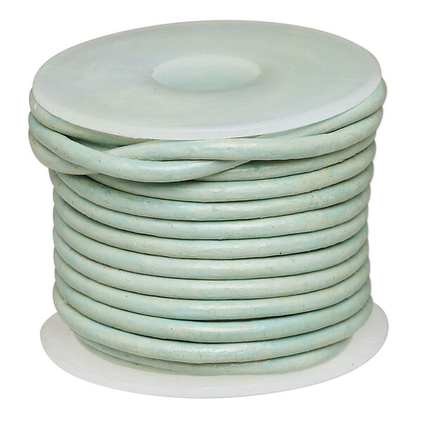 Cord, leather (dyed), sky blue, 2-2.2mm round. Sold per 5-yard spool. image number 0