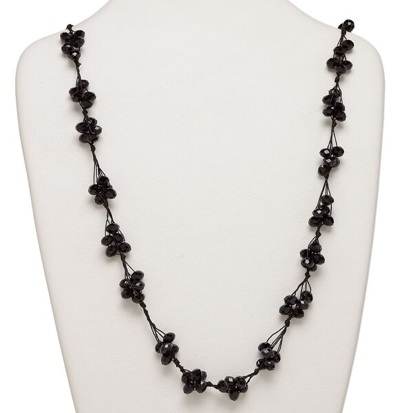Necklace, glass and nylon cord, black, 8x6mm faceted rondelle, 32-inch continuous loop. Sold individually. image number 0