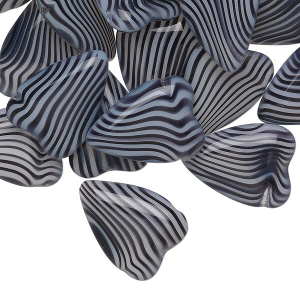 Bead, Czech pressed glass, opaque black and white, 18x13mm top-drilled heart. Sold per 16-inch strand. image number 0