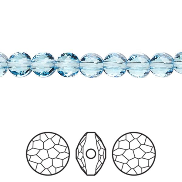 Bead 4pk aquamarine, Crystal Passions® 6mm puffed round 5034 image number 0