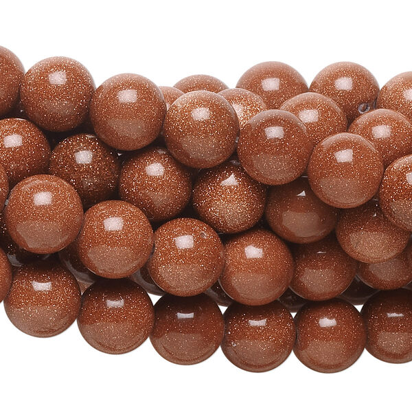 Bead, brown goldstone (glass) (man-made), 8mm round. Sold per pkg of (10) 15-1/2" to 16" strands. image number 0
