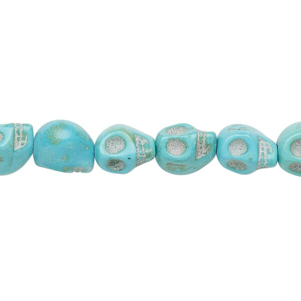 Bead, "turquoise" (resin) (imitation), light blue, 9x7mm-10x8mm skull. Sold per 15-inch strand. image number 0