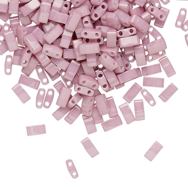 Seed bead, TILA®, glass, pkg/250g, 5x2.3mm half tila rectangle, opaque luster rose, (HTL-599). image number 0