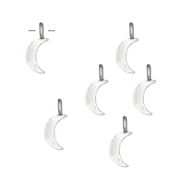 Charm, sterling silver, 9x6mm moon. Sold per pkg of 6. image number 0