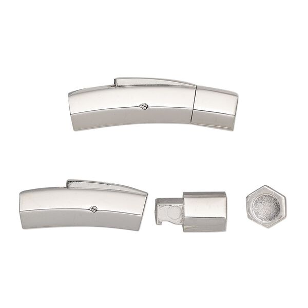 Clasp, glue-in bullet, stainless steel, 30x7mm curved hexagon tube, 5mm inside diameter. Sold individually. image number 0