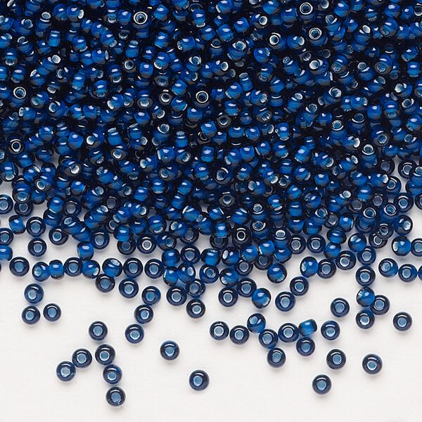 Seed bead, Preciosa Ornela, glass, transparent chalkwhite-lined dark aquamarine, #11 rocaille. Sold per 50-gram pkg. image number 0