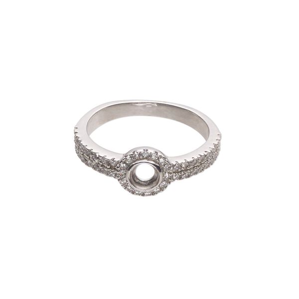 Ring, Almost Instant Jewelry®, cubic zirconia and rhodium-plated sterling silver, clear, 7.5mm wide with open back and PP31 or SS16 glue-in setting, size 7. Sold individually. image number 0