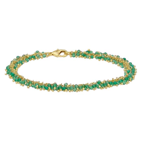Bracelet, green onyx (dyed) and gold-finished brass, 8mm wide with 2mm faceted round, 7-1/2 inches with lobster claw clasp. Sold individually. image number 0