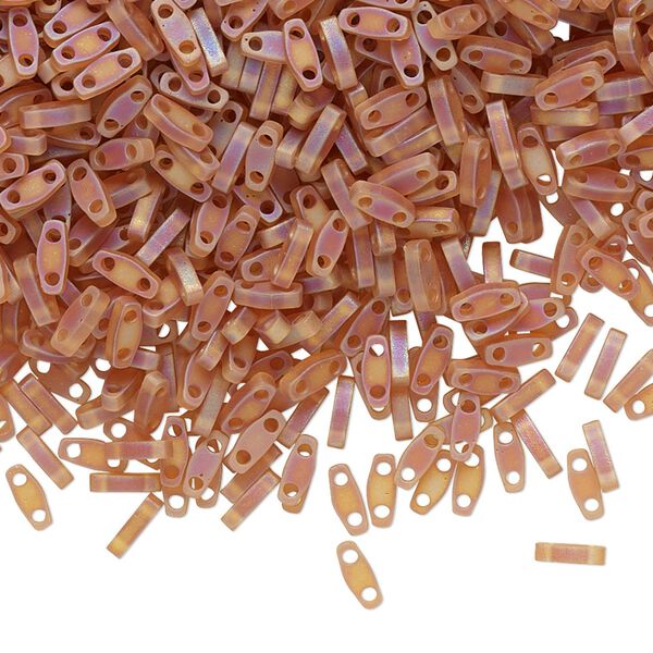 Seed bead, TILA®, glass, pkg/5g, 5x1.2mm quarter tila rectangle, translucent rainbow matte dark topaz, (QTL-134FR). image number 0