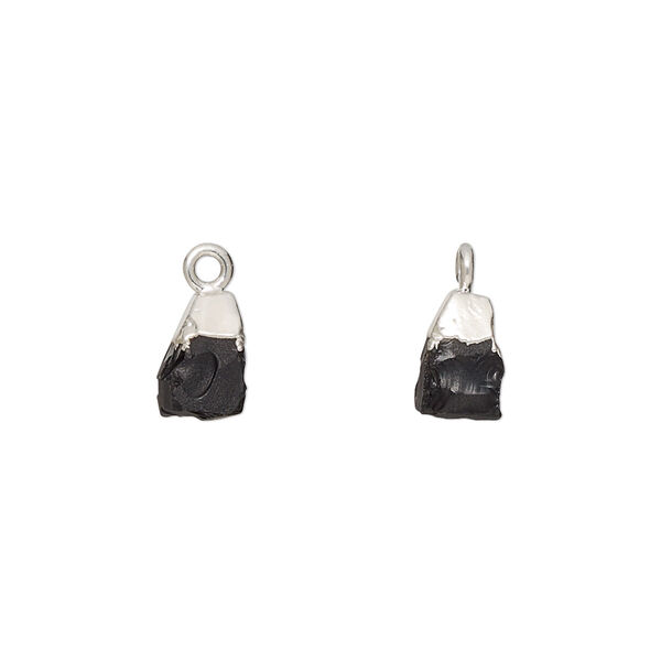 Black onyx / sterling silver 1pkg1, electrocoated hand-cut nugget drop 8x5mm-9x7mm image number 0