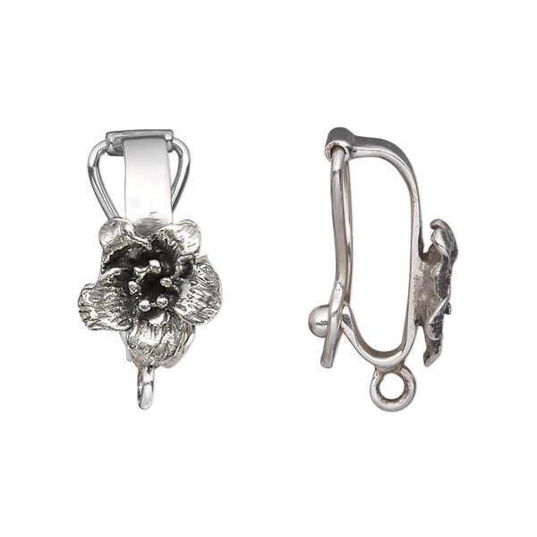 Bail, enhancer, antiqued sterling silver, 17x12mm with 12mm rose and closed loop, 15mm grip length. Sold individually. image number 0