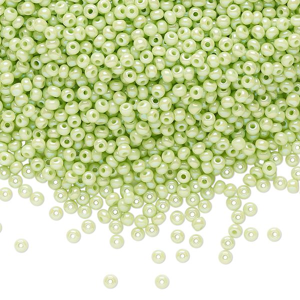 Seed bead, Preciosa Ornela Czech glass, pkg/50g, #11 rocaille, opaque rainbow pale green, (54410). image number 0