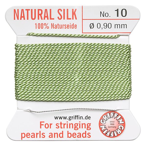 Thread, Griffin, silk, jade green, size #10. Sold per 2-meter card (approximately 78 inches). image number 0
