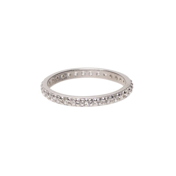 Ring, cubic zirconia and rhodium-plated sterling silver, clear, 3mm wide eternity band, size 9. Sold individually. image number 0