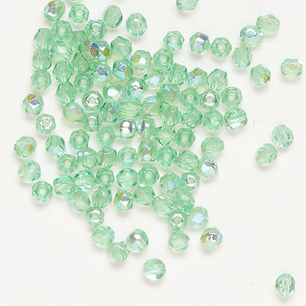 Bead, fire-polished, glass, pkg/100, translucent mint green AB, 3mm faceted round. image number 0