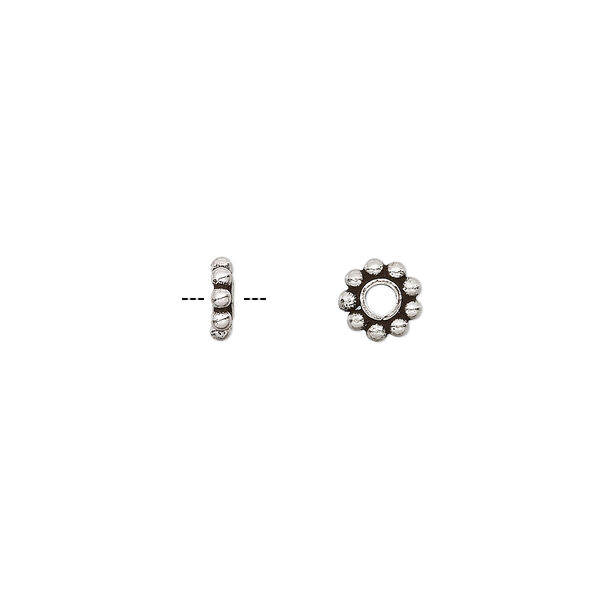 Bead, antiqued sterling silver, 6x2mm beaded rondelle. Sold per pkg of 2. image number 0