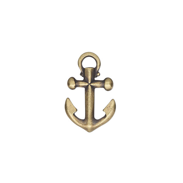 Charm, TierraCast®, antique brass-plated pewter (tin-based alloy), 16x12mm 3D anchor. Sold per pkg of 2. image number 0