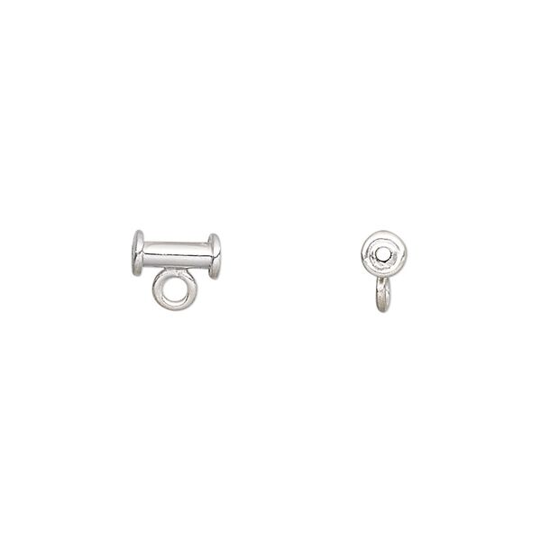 Bead, sterling silver, 7x4mm smooth round tube with closed loop. Sold per pkg of 4. image number 0