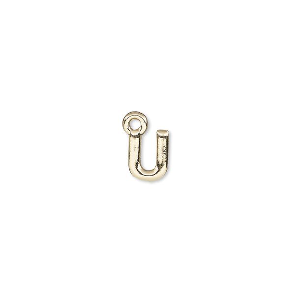 Charm, gold-finished "pewter" (zinc-based alloy), 7.5x6mm alphabet letter U. Sold per pkg of 2. image number 0
