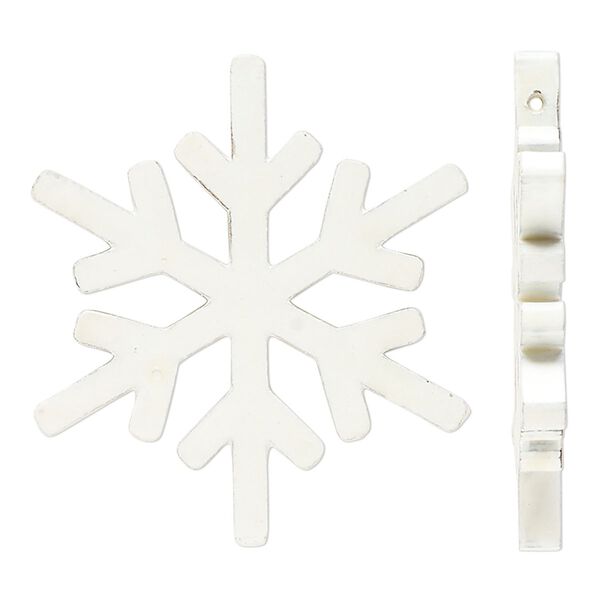 Focal, painted mango wood, white, 57x50mm side-drilled snowflake. Sold per pkg of 2. image number 0