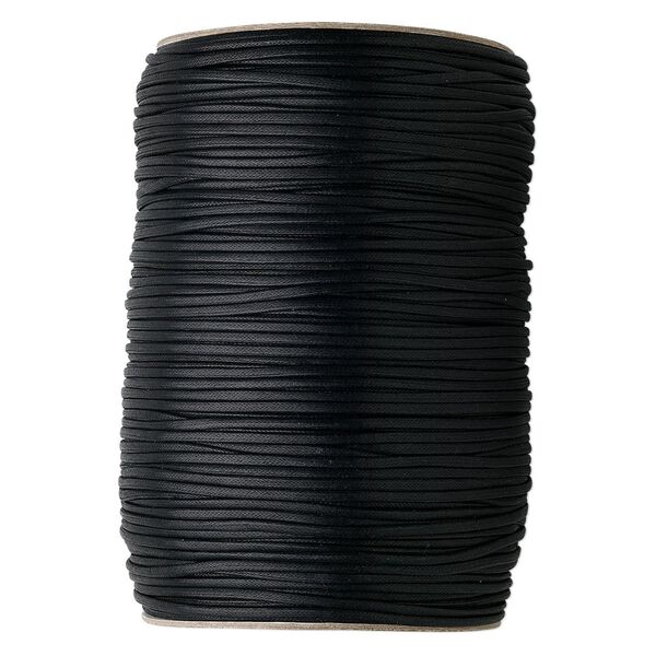 Cord, waxed cotton, black, 3mm round. Sold per 25-yard pkg. image number 0