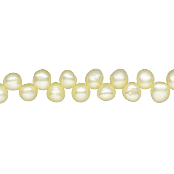 Pearl, cultured freshwater pearl (dyed), canary, 5-6mm top-drilled flat-sided round, C grade, Mohs hardness 2-1/2 to 4. Sold per 15" strand, approximately 10 beads. image number 0
