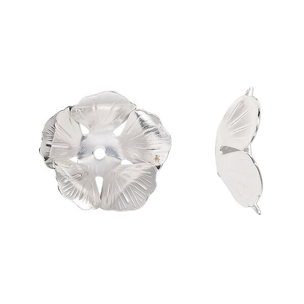 Bead cap, silver-finished copper, 19x6mm flower, fits 10-12mm round bead. Sold per pkg of 10. image number 0