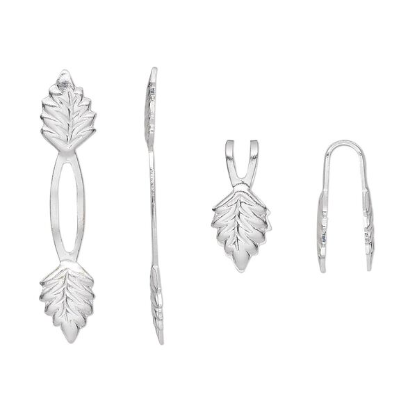 Bail, fold-over, silver-plated brass, 29x5mm Y-style leaf with 14mm grip length. Sold per pkg of 100. image number 0