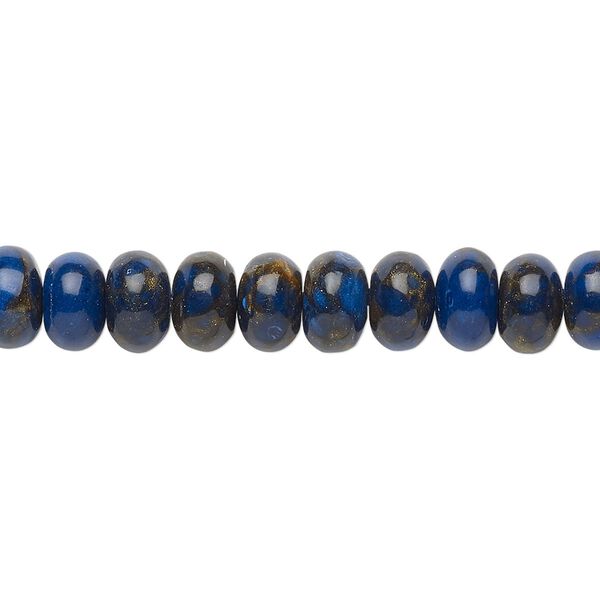 Bead, resin and multi-stone (dyed / assembled), lapis blue and brown, 8x5mm rondelle. Sold per 8-inch strand, approximately 35 beads. image number 0