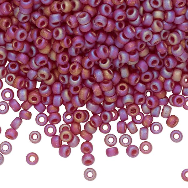 Seed bead, Miyuki, glass, pkg/50g, #8 rocaille, translucent matte rainbow dark cranberry, (RR-141DFR). image number 0