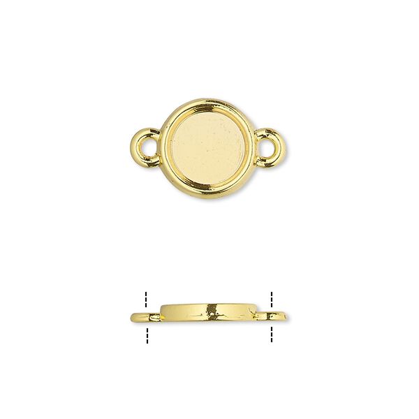 Link, gold-finished brass, 10mm single-sided round with 8mm round setting. Sold per pkg of 10. image number 0