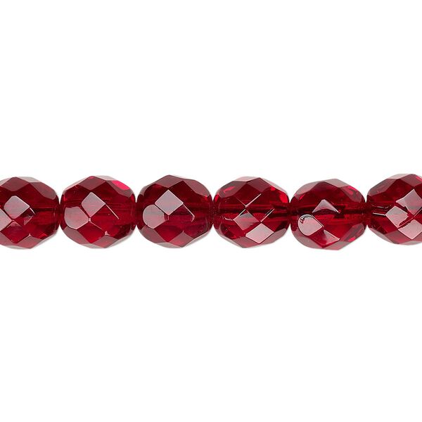 Bead, Czech fire-polished glass, translucent garnet red, 8mm faceted round. Sold per 15-1/2" to 16" strand, approximately 50 beads. image number 0