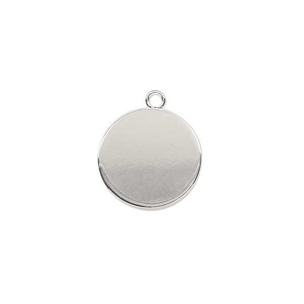 Drop, silver-plated steel, 15mm flat round. Sold per pkg of 100. image number 0