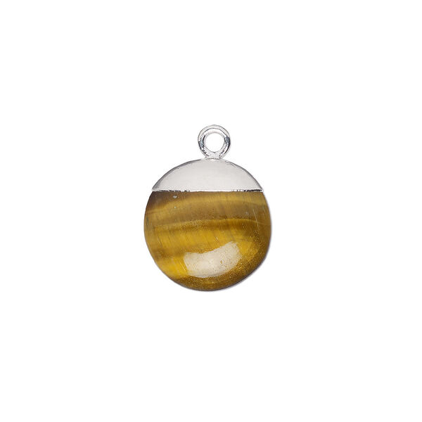 Tigereye / sterling silver 1pkg1, electroplated hand-cut puffed flat round drop natural B grade, 12mm image number 0