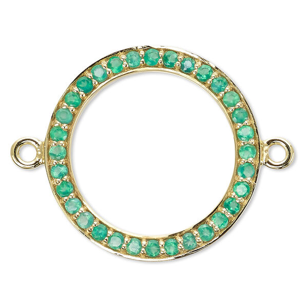 Link, green onyx (dyed) and gold-finished sterling silver, 20mm single-sided open round. Sold individually. image number 0