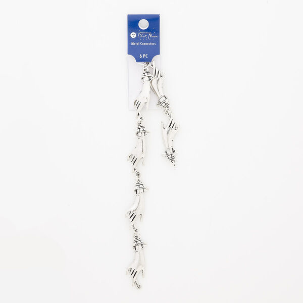 Bracelet component, antique silver-finished "pewter" (zinc-based alloy) and steel, 38x15mm hand, 10-1/2 inches. Sold individually. image number 0