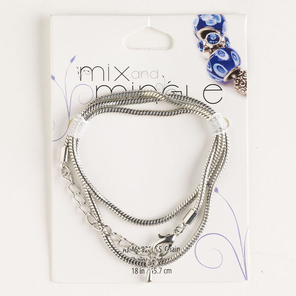 Chain, silver-finished steel, 2.4mm snake, 18 inches with 2-inch extender chain and lobster claw clasp. Sold individually. image number 0
