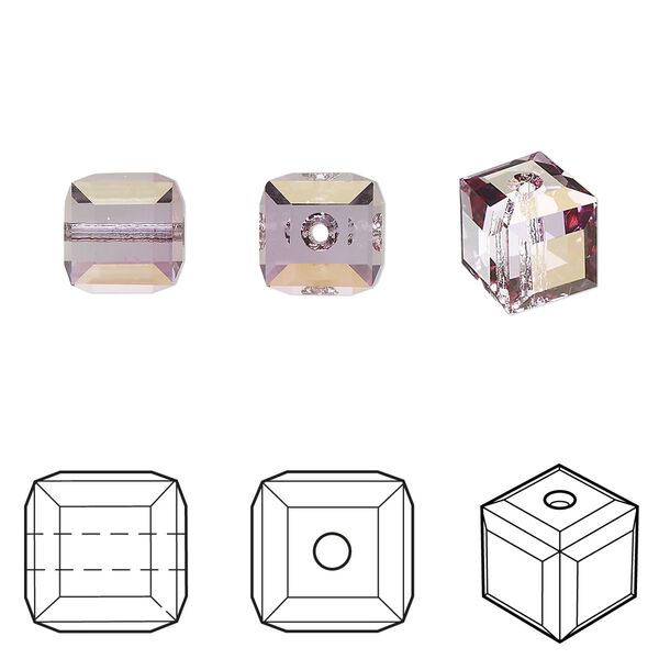 Bead 6pk dark rose, Crystal Passions® 8mm cube 5601 image number 0