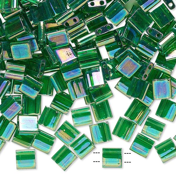 Seed bead, TILA®, glass, pkg/250g, 5mm full tila square, translucent rainbow pistachio, (TL-179). image number 0