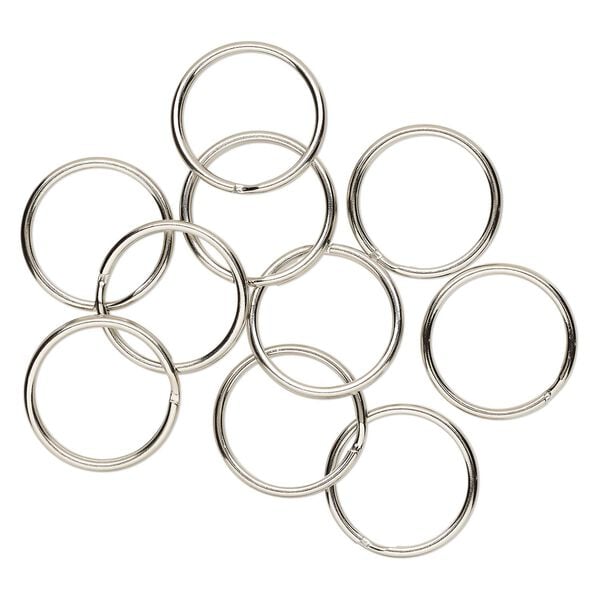 Split ring, imitation nickel-finished steel, 28mm round. Sold per pkg of 10. image number 0