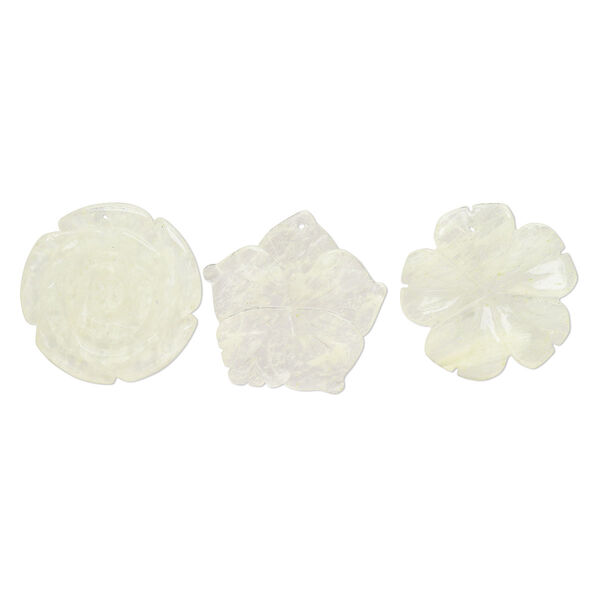 Focal mix, glass, translucent neon yellow, 40x34mm-40x40mm top-drilled carved speckled flower. Sold per pkg of 3. image number 0