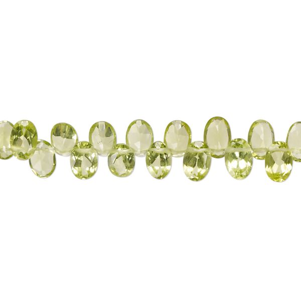 Peridot 1pkg1, hand-cut top-drilled flat-sided faceted puffed oval bead natural 14 inch 6x4mm image number 0